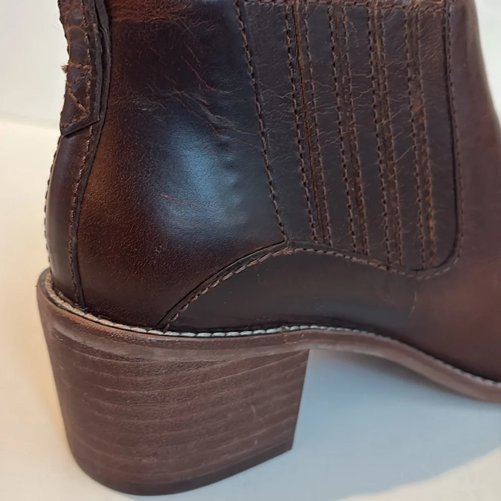 Madewell Bonham bootie ankle cowboy boots brown stacked heel size 7